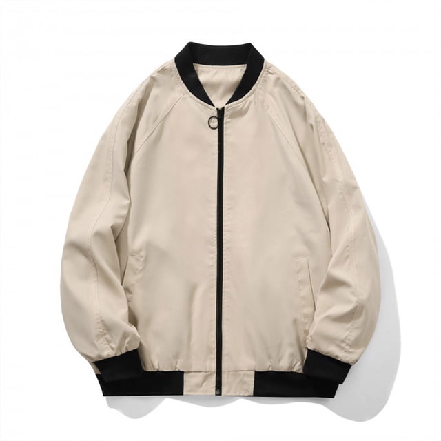 NJDVHB Fall Winter Coats for Men,Puffer Jacket Men,Man Solid Pockets Zipper Loose Baseball Collar Coat,Beige,L