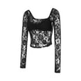 thumbnail image 3 of Argulvti Women T-shirt, Long Sleeve V-neck See-through Lace Tops Slim Sheer T-shirt Clubwear, 3 of 9