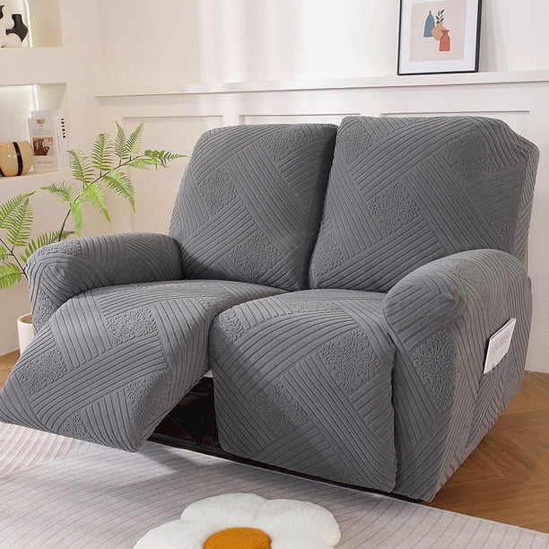 Nvzi Funda de sofá elástica de poliéster jacquard, funda de sillón reclinable para sala de estar, fácil de instalar, lavable, protector de sofá de 2 plazas (gris)