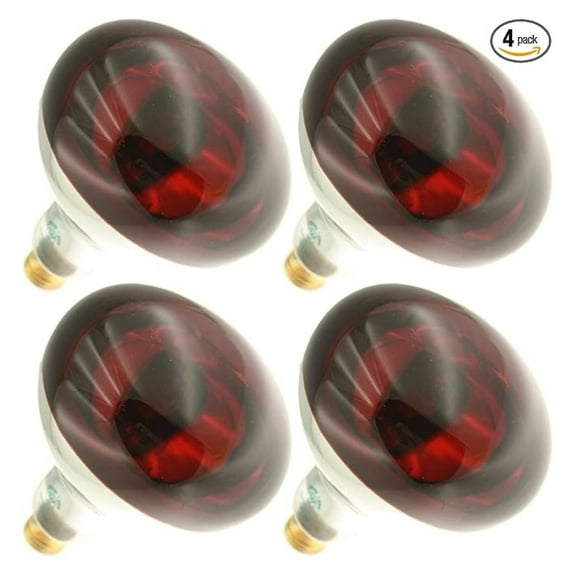 Infrared Red Heat Bulbs 250R40/10 - 250W 130V R40 Base E26 Medium Screw - 5000 Hour Life - 4 Pack