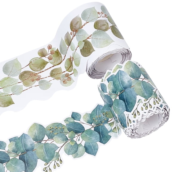 2 Style 49.21ft Eucalyptus Bulletin Board Trim Leaves Scalloped Rolled Border Trim Greenery Bulletin Board Borders