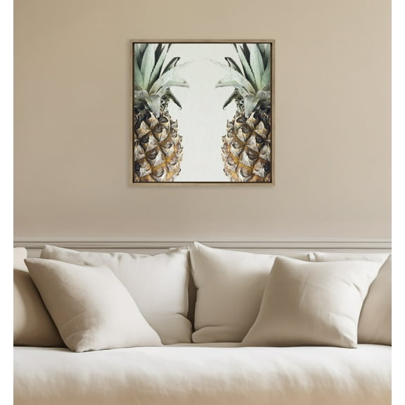 Kate and Laurel Sylvie Pineapples Framed Canvas Wall Art by Emiko and Mark Franzen of F2Images, 22x22 Gold, Tropical Fruit Art for Wall