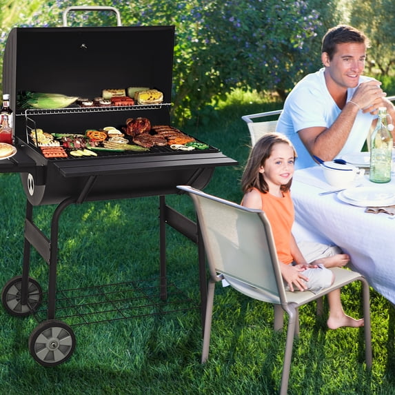 Outdoor Grills Charcoal for Patio, 30'' Portable BBQ Charcoal Grill with Metal Shelf, Cooking Grate Charcoal Grill w/Temperature Gauge and Metal Grate, Premium Cooking Grate for Steak Chicken, SS1056