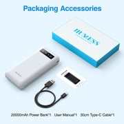 JIUMESS 20000mAh Power Bank Portable Charger with Cables Compatible for iPhone, Android Cell Phone