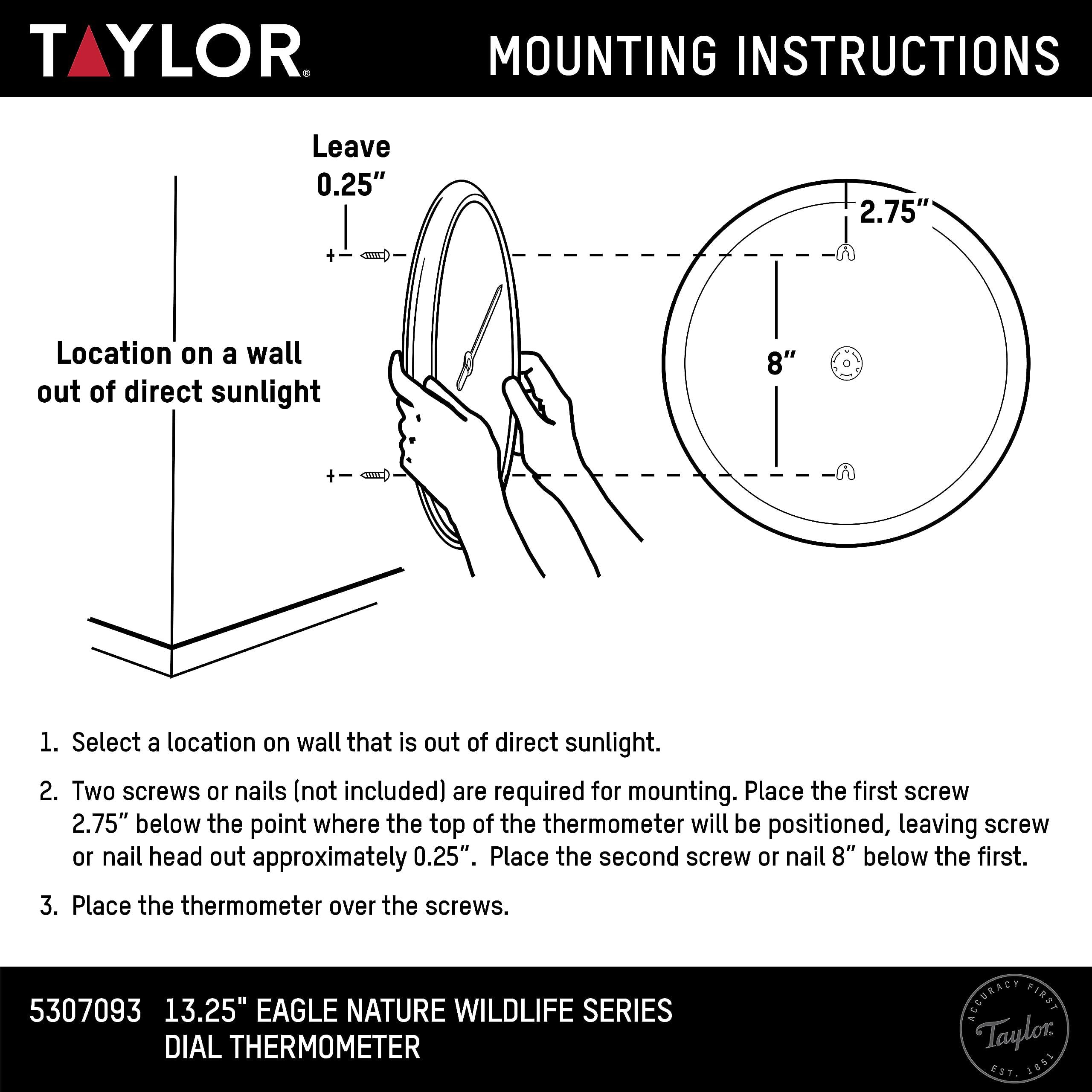 Taylor Nature Series Eagle Indoor Outdoor Dial Thermometer, Easy to Read Wall Decor for Patio, Pool, Yard, Garden or Garage, 13.25 Inch, Gray Bezel