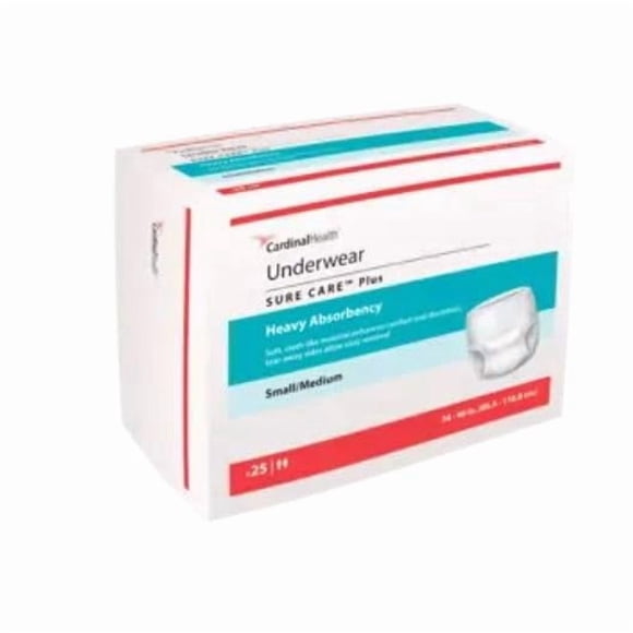 Ropa interior protectora Cardinal Health Sure Care Plus, muy absorbente, pequeña y mediana (caja de 80)