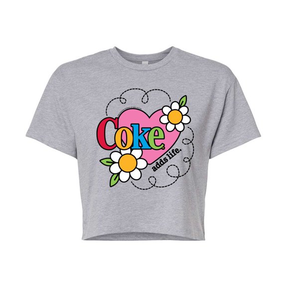 Coca-Cola - Coke Adds Life Heart Flower - Junior's Cropped T-Shirt