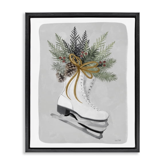 Stupell Industries Coastal Winter Skates & Pinecone Black Floating Frame Canvas Art, 17 x 21, by House Fenway