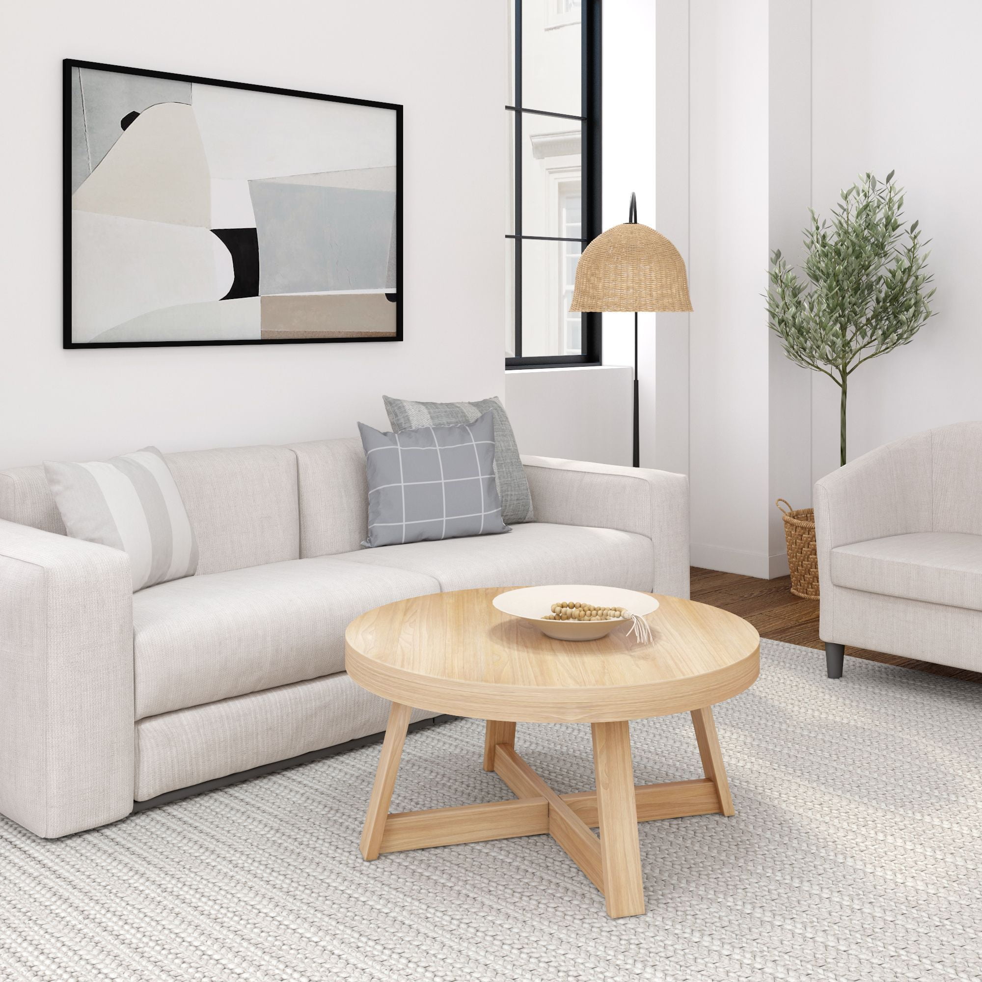 Plank+Beam Classic Solid Wood Round Coffee Table, 36" Farmhouse Table for Living Room