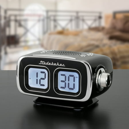Studebaker - SB3500 Retro Digital AM/FM Dual Alarm Clock Radio with Bluetooth - Black