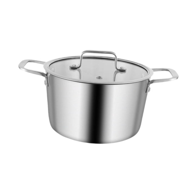 Olla de acero inoxidable para sopa con doble asa y tapa, olla para cocinar caldo, utensilios de cocina para caldo, mariscos, sopa, catering, enlatado 22 cm
