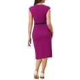 thumbnail image 4 of INSPIRE CHIC Women's Elegant Dress Cap Sleeve Belted Wear-to-Work Sheath Dresses Purple XL, 4 of 7