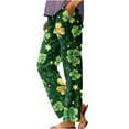 thumbnail image 3 of QATAINLAV Cotton Linen Pants for Women 2025 St Patricks Day Plus Size Lounge Trousers Green Shamrock Clover Print Straight Pants Loose Fit Summer Beach Pants Green XXL, 3 of 6