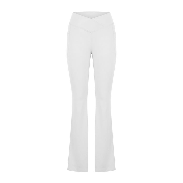 XFLWAM Flare Leggings for Women Crossover High Waisted Yoga Pants Casual  Bootcut Workout Bell Bottom Leggings with Pockets White S