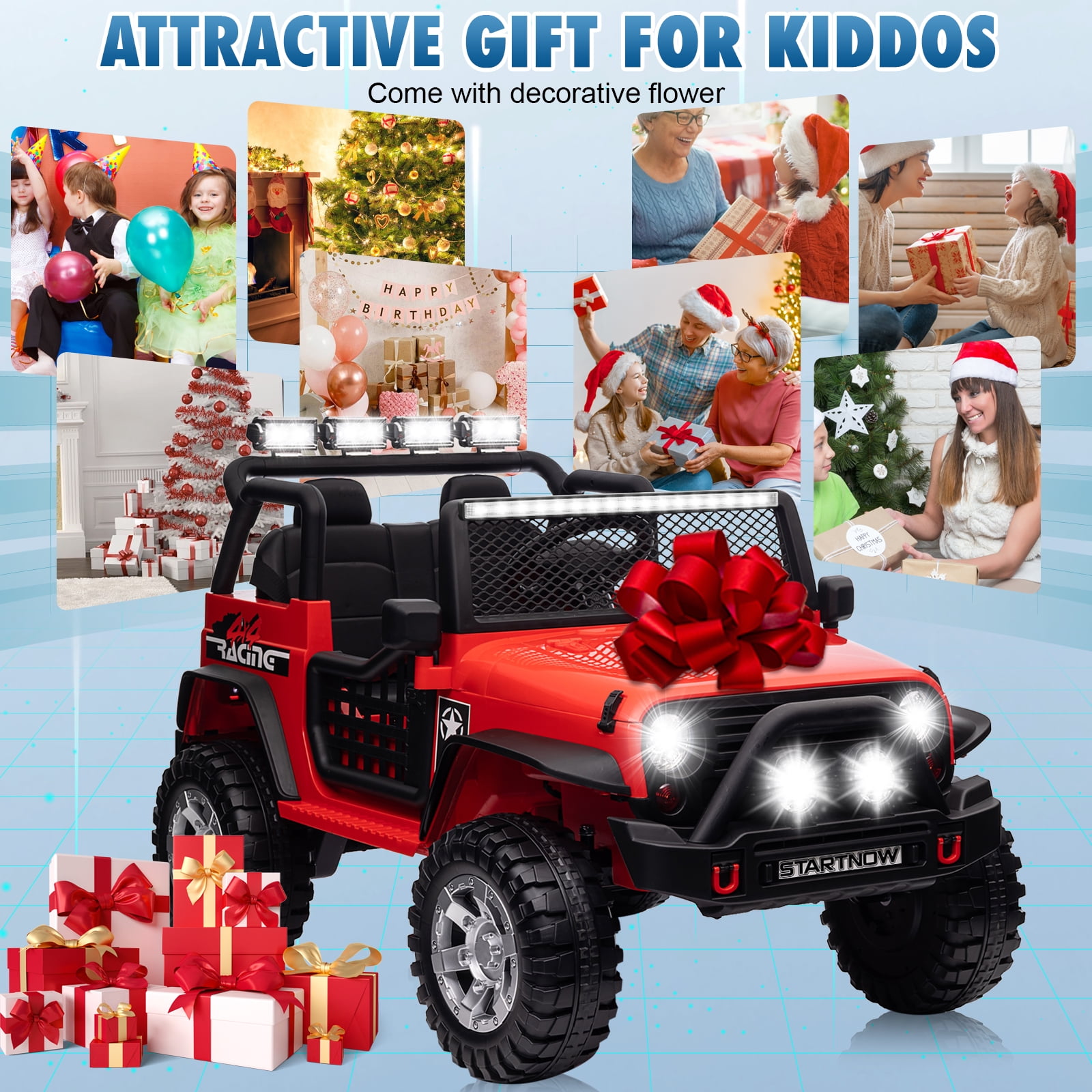 Jorfly 24V Powered Ride on Cars ,4WD Extra large Real 2 Seat Ride on Toys with Remote Control, LED Light, MP3 Player, Electric Vehicles Ride on Truck,Ultimate Electric Vehicle, Red