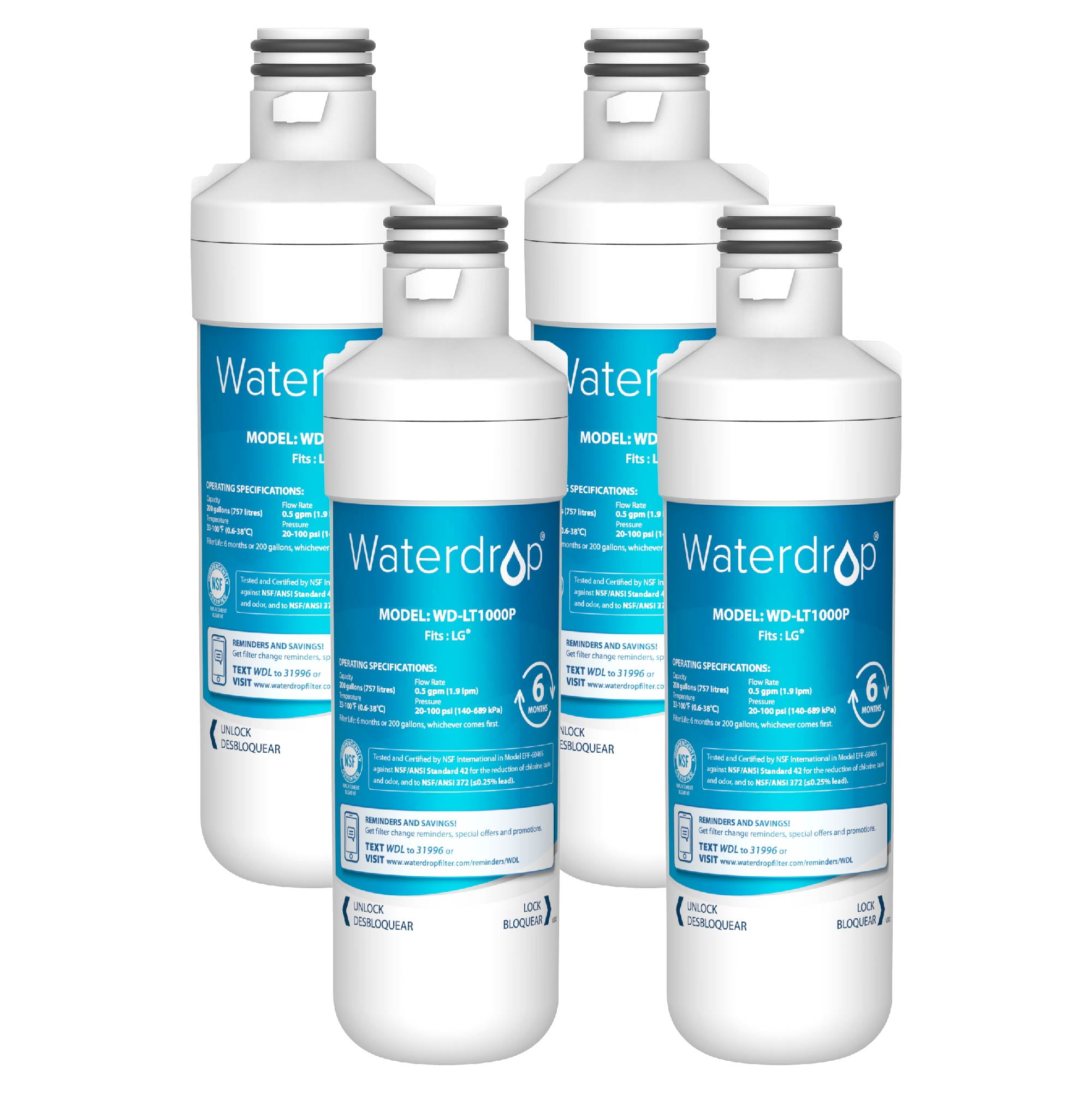 4 Pack Waterdrop 469980 Refrigerator Water Filter, NSF Certified