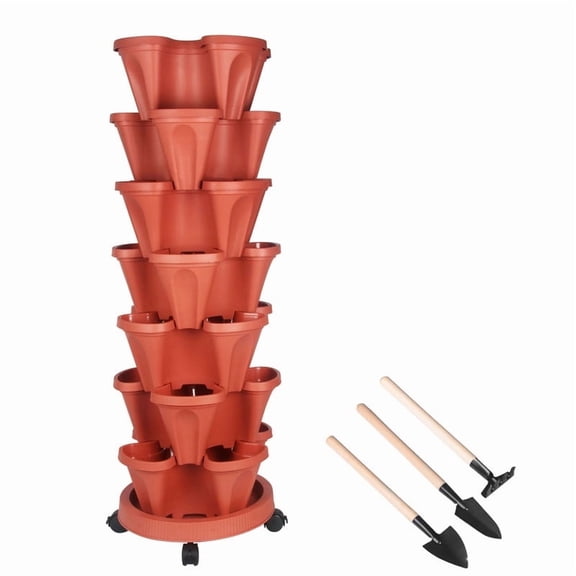 7 Tier Vertical Gardening Stackable Tower Planter for Strawberries,Flowers,Herbs,Vegetables,Red