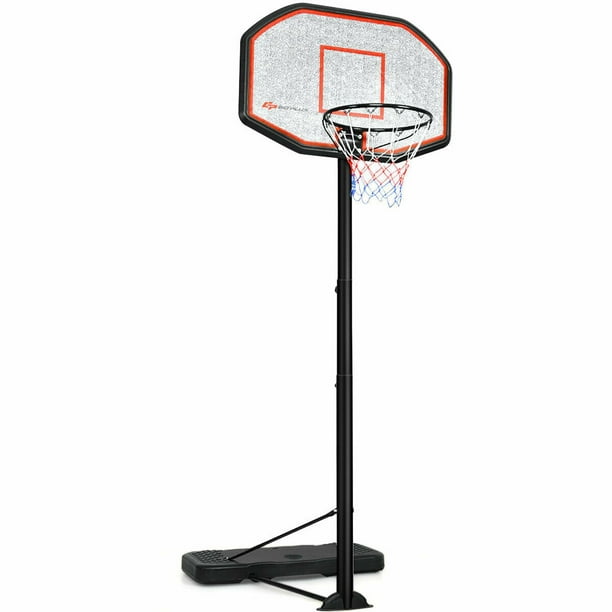 Panier de Basket-ball Portable sur Pied avec Hauteur Réglable 158-218cm  Arceau Φ39cm et 2 Roues pour Intérieur/Extérieur - Costway