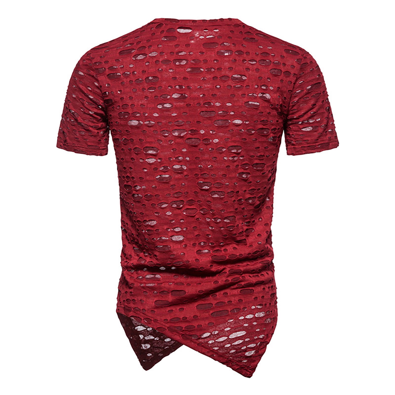 Online Shopping Aqestyerly Men Short Sleeved V Neck Solid Hollow Out Hole Blouse Pullover T Shirt Topss