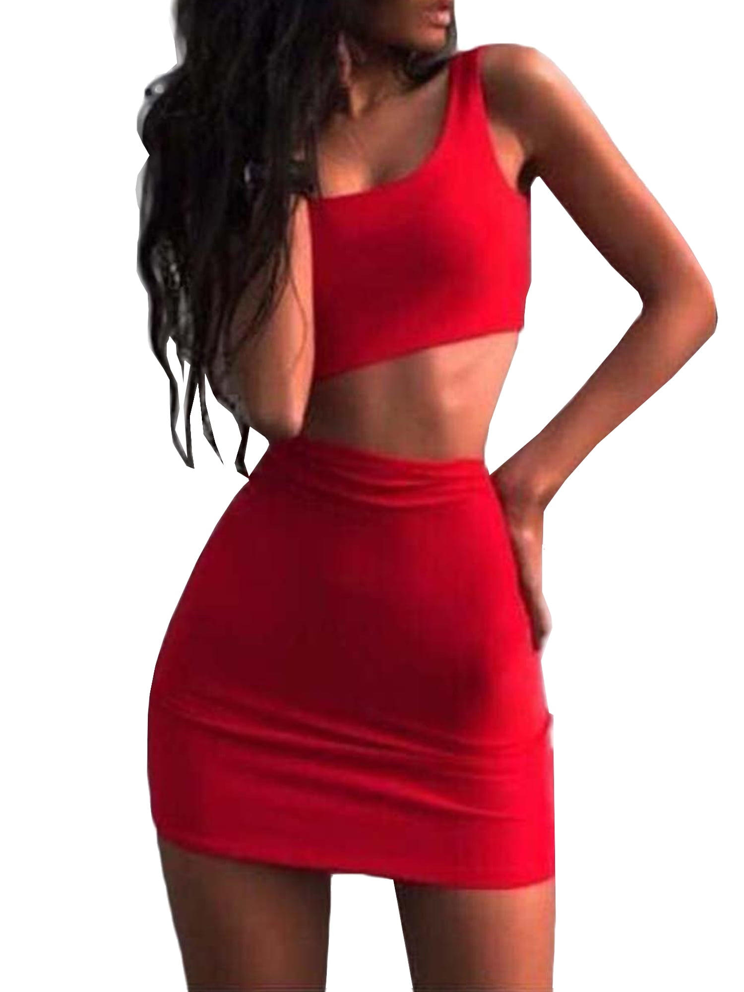 red skirt top set