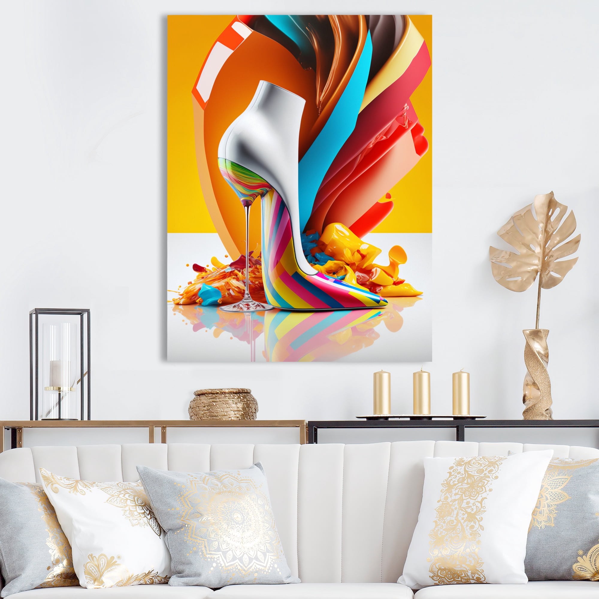Designart Multicolor Glass High Heel Shoe II Canvas Wall Art