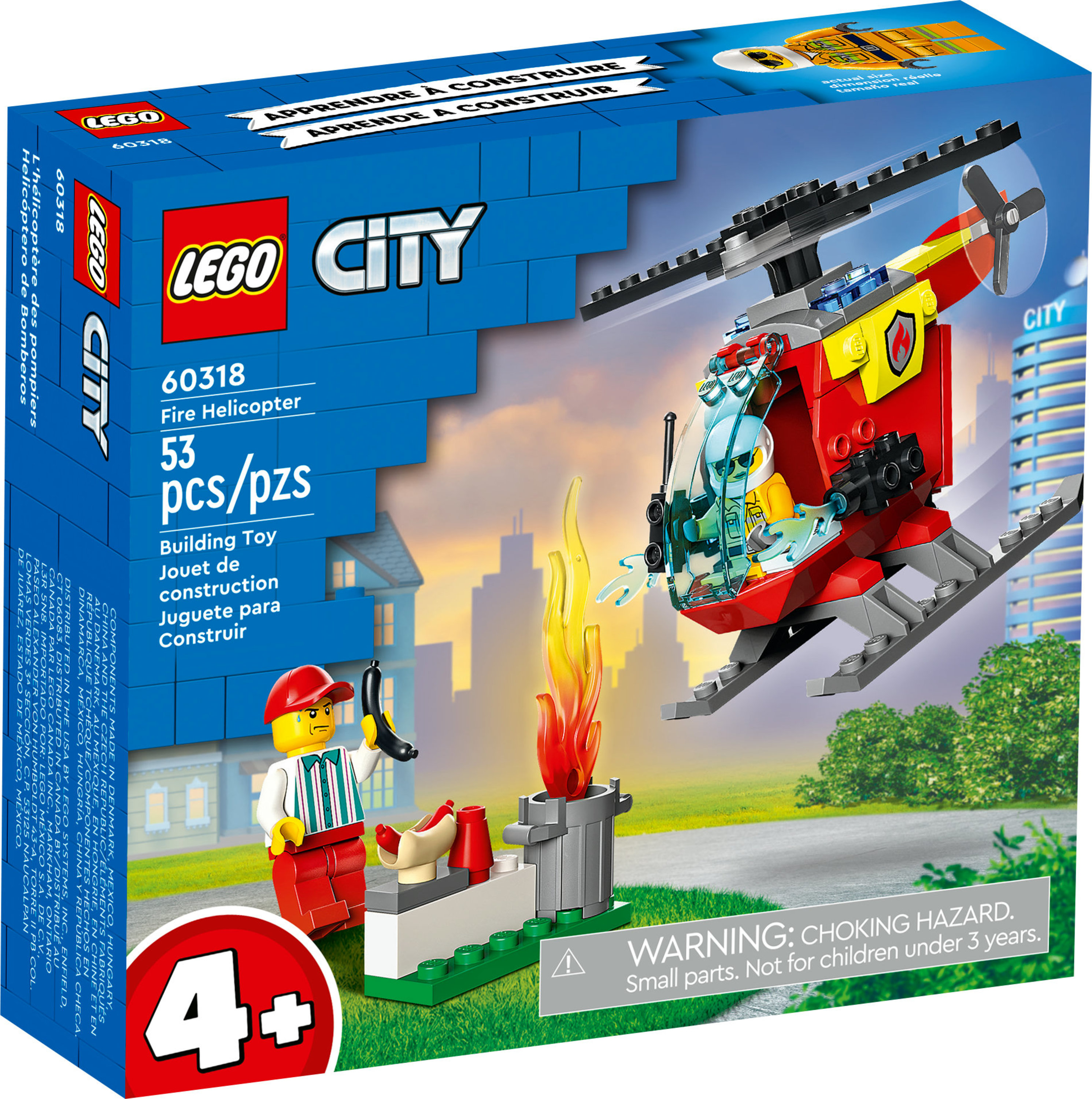LEGO City Fire Helicopter Toy 60318 for Preschool Kids, Boys and Girls 4 plus Years Old, with Firefighter Minifigure & Starter Brick - image 3 of 8