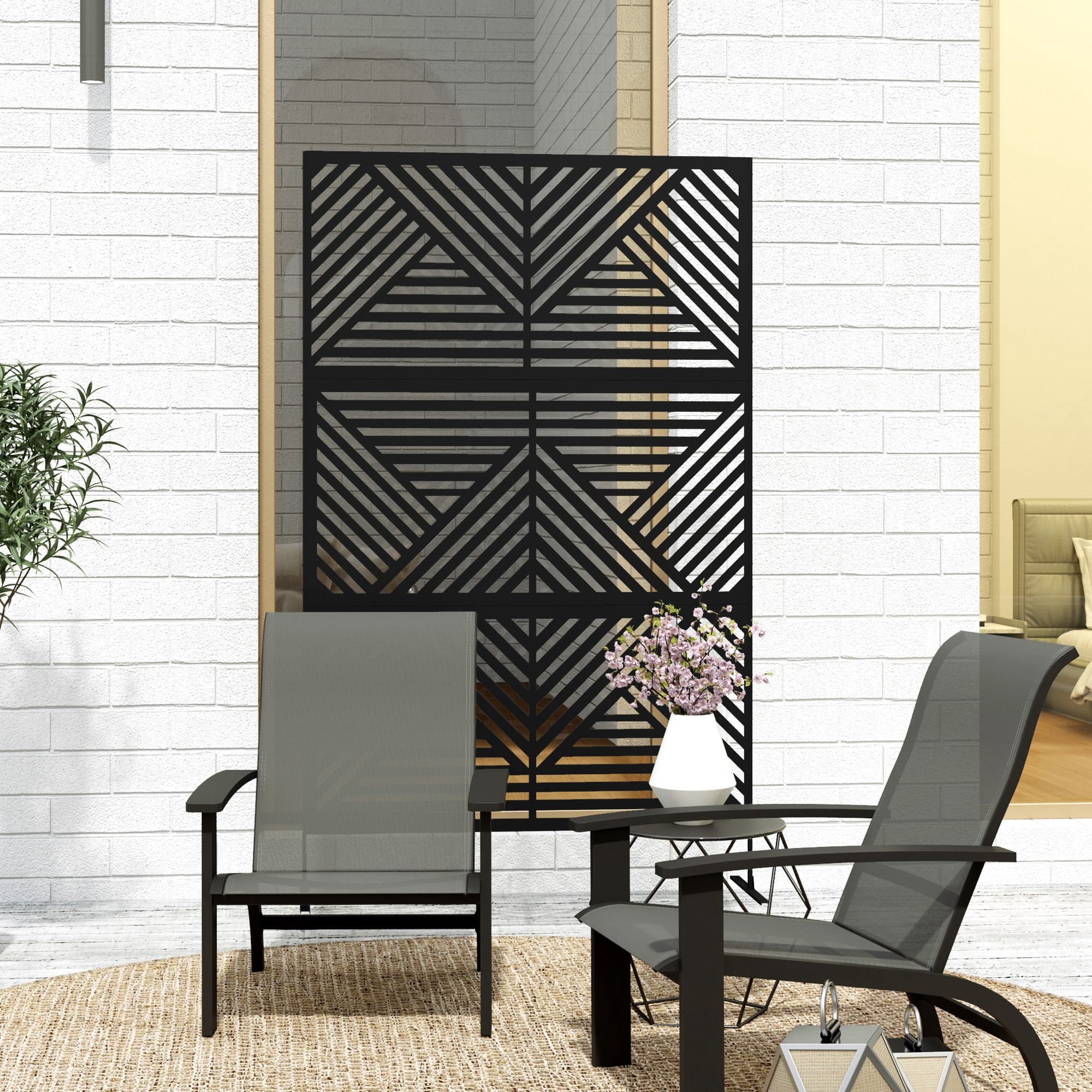 Alvantor Freestanding Outdoor Privacy Fence Screen Black Metal Rhombus Decorative