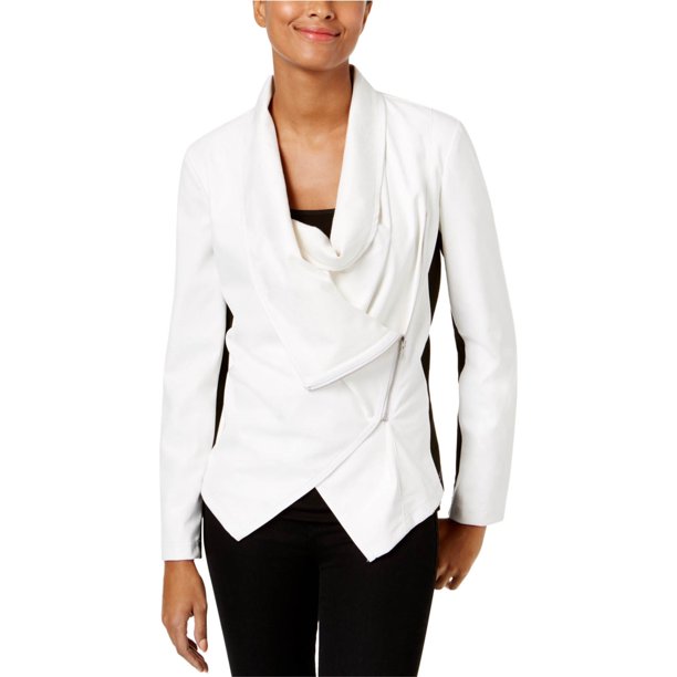 INC Chaqueta de motociclista de piel sintética para mujer, blanca, extragrande