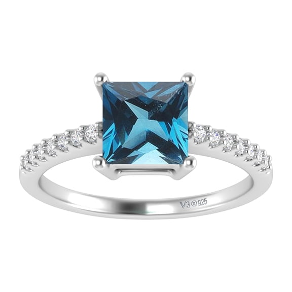 Sterling Silver with Natural London Blue Topaz and White Topaz Engagement Ring