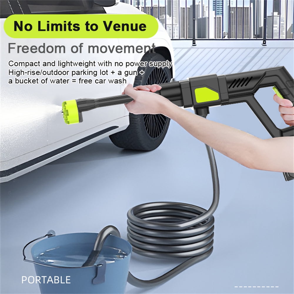 Jercoda Wireless High Pressure Car Wash, 30 Bar Washer with 6 IN 1 Nozzle and 5M Water Pipe, Portable Washer Machine with 3000mAh Battery, Green