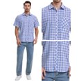 thumbnail image 4 of DARING DIVA Men's Plaid Short Sleeved Button Down Business Checked Shirt M Navy White, 4 of 6