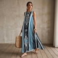 thumbnail image 3 of Jiueut Blue Black Floral Print Women's Summer Maxi Dress Sleeveless Crewneck Casual Linen Look Summer Dresses for Women Loose Beach Vacation Tank Dress with Pockets, L, 3 of 7