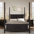 thumbnail image 5 of Solid Wood King Size Four Poster Bed Frame with Horizontal Grille Design, Espresso Finish for Classic Bedroom Furniture, Durable Hardwood Construction, 5 of 9