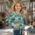 thumbnail image 3 of Xixirimido Teal Roosters Daisy Floral Printed Girls Long Sleeve Shirt Kids Crewneck T-Shirts Trendy 3D Graphic Tie-hem Cute Tees for Fall Winter, Size 11-12, 3 of 7