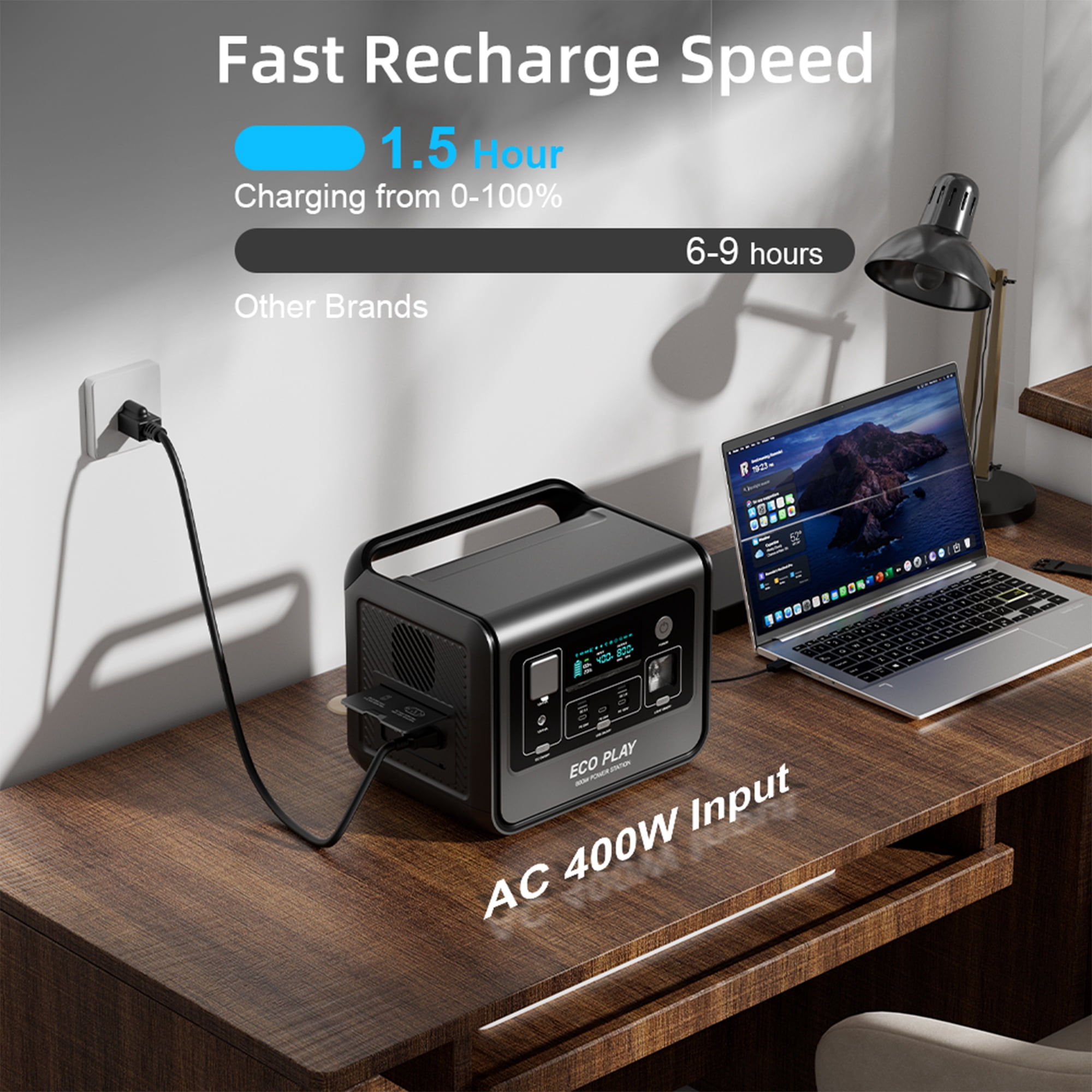 Eco Play 800W AC Portable Power Station EP800, 512Wh LiFePO4