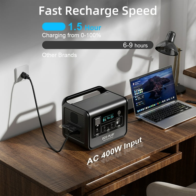 Eco Play 800W AC Portable Power Station EP800, 512Wh LiFePO4