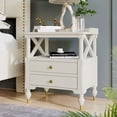 thumbnail image 2 of Wood Nightstand with 2 Drawers, Bedside Tables with 1 Shelf & Fenced Desktop, Bed Side Table & Night Stand End Table with Storage for Living Room, Bedroom, White, 23.6“L x 17”W x 27.5”H, 2 of 9