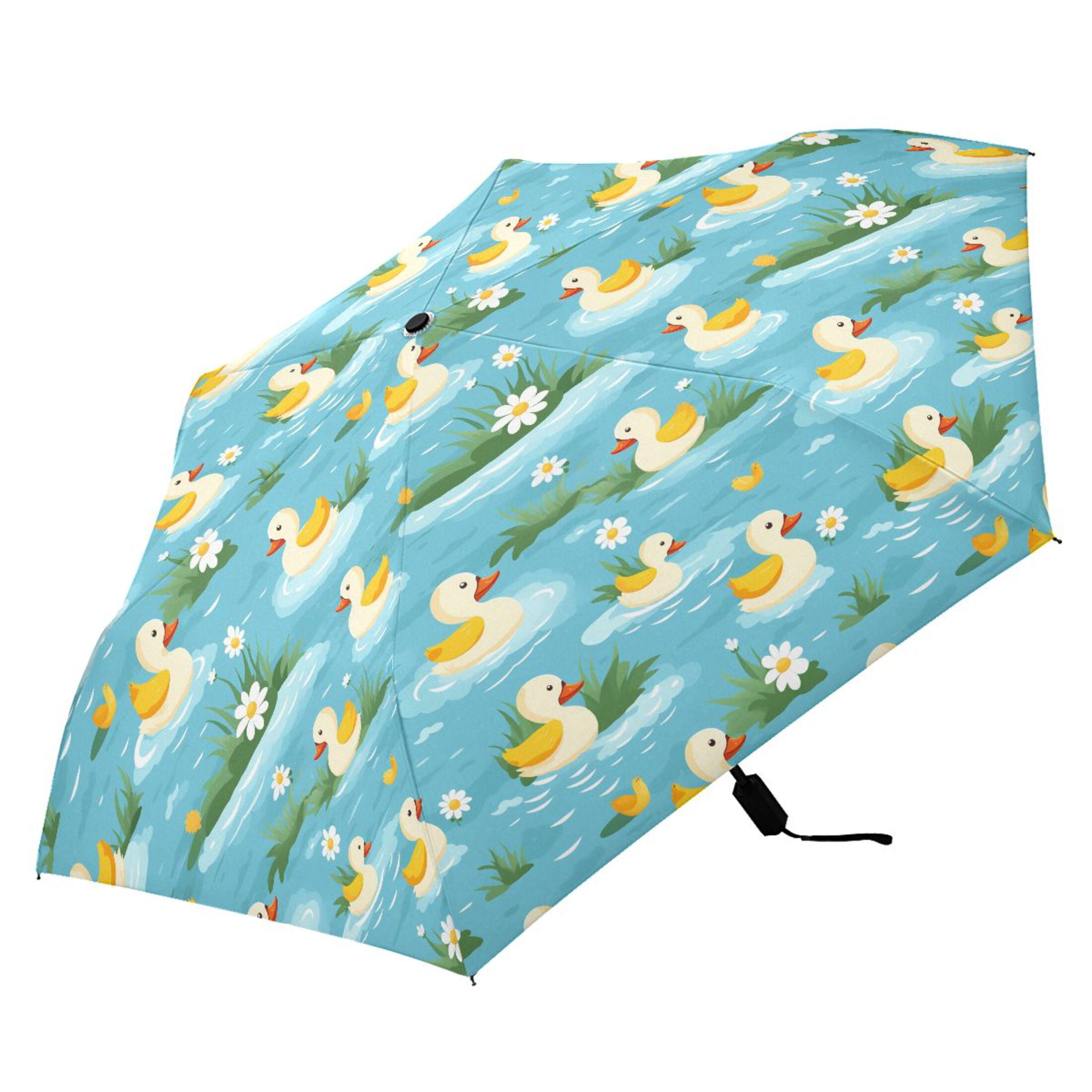 Cartoon Ducks Flower Plant Compact Sun Umbrella Windproof Travel Umbrellas for Rain Strong Portable UV Protection