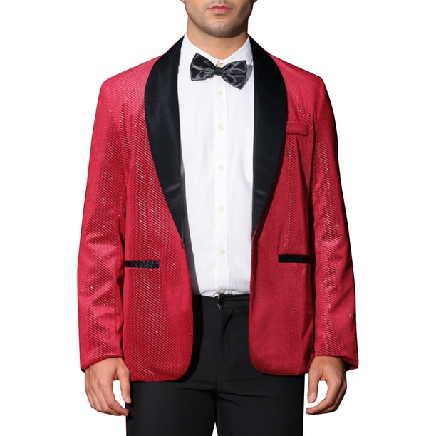 CHAQUETA DE TRAJE CHIC PARA HOMBRE CON SOLAPA DE CHALECO Y UN BOTÓN, TEJIDO METÁLICO BRILLANTE, BLAZERS L BURDEOS
