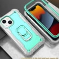 thumbnail image 5 of Dteck Back Case For Apple iPhone 13, Ring Stand Shockproof Hybrid Hard PC Soft Silicone Bumper Heavy Duty Shockproof Three Layer Drop Protective Girls Boy Cute Phone Case(Gray+Mint), 5 of 6
