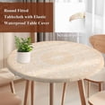 thumbnail image 4 of Beige Boho Round Tablecloth, Fitted Table Cover with Elastic for 45"-54" Round Tables, Farmhouse Middle Century Abstract Geometric Table Cloth Outdoor Indoor Dinning Party Waterproof Tablecloths, 4 of 7