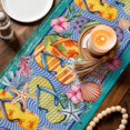 thumbnail image 3 of Watercolor Flip Flops Table Runner 72 Inches, Summer Ocean Coral Starfish Floral Green Bed Runner Dresser Scarves Tabletop for Indoor Outdoor Parties/Ceremony/Banquet, 14" x 72", 3 of 9