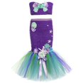thumbnail image 3 of Conjunto de falda tutú de sirena con cola de pez para niñas + falda de tul, ropa de cumpleaños para niños, conjunto de disfraz de tutú largo de princesa sirenita, 3 of 5