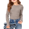 thumbnail image 2 of Girls Long Sleeve T Shirts Kids Fall Tops Crewneck Basic Tees Khaki 140, 2 of 4