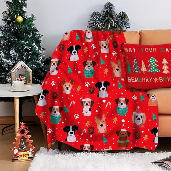 Candy Cane Xmas Dog Christmas Fleece Blanket Super Soft Cozy Blanket 40X50inch, Lightweight Fuzzy Comfy Textured Flannel Blanket Warm Plush Blankets for Couch, Sofa, Bed