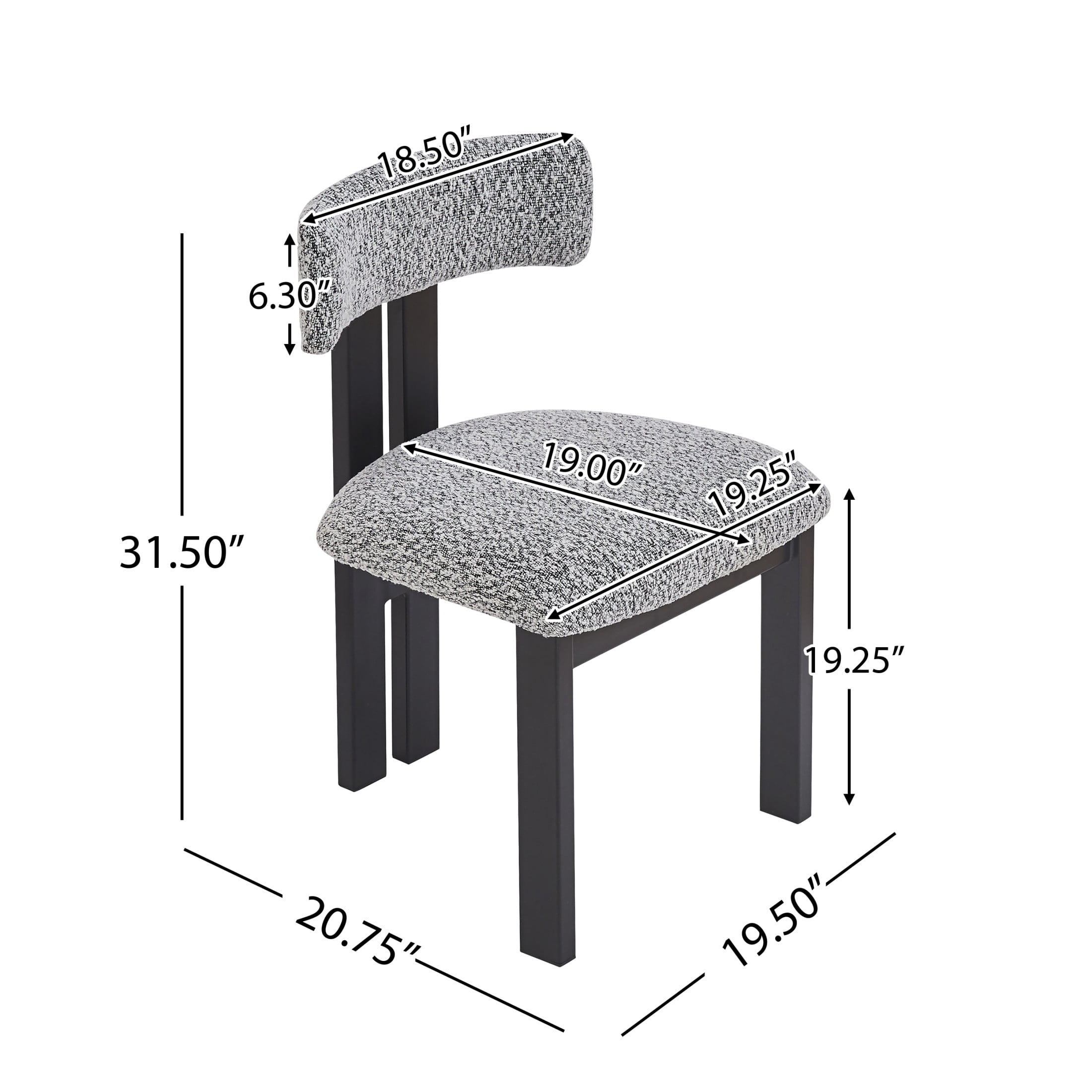 Simplicity Armless Dining Chairs with U-Shaped Seats & Metal Legs, White+Black, Set of 2