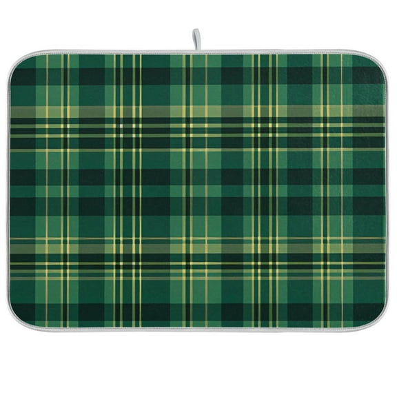 Grid Dark Green Lattice Dish Drying Mat Microfiber Kitchen Pad Large Counter Absorbent Dish Mats Drainer Rack 18"x24"