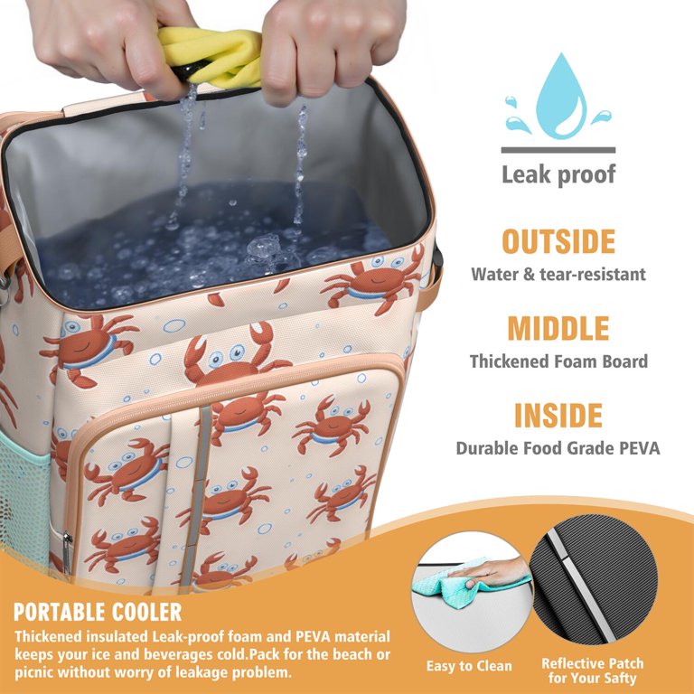 Insulated Backpack Cooler Leak Proof Portable Thermal Bag Picnic Beach Travel OGETFUUR 31.7 qt. Gray Insulated Backpack Cooler, Leak Proof  main image 4