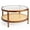 Walnut_31.5", variant on IVV 19.7" Round Side Table with Glass Top and Hand-Woven Rattan Shelf, Natural Rubberwood Frame Small End Table for Living Room, Balcony, Patio