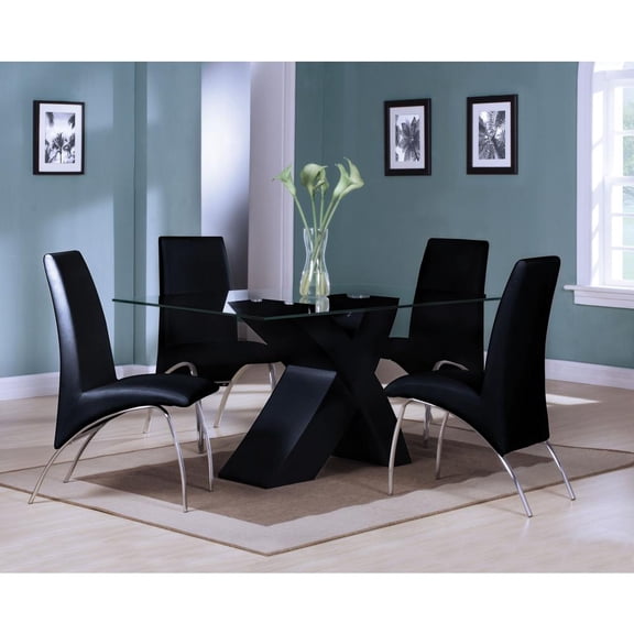 ACME Pervis Dining Table, Black & Clear Glass